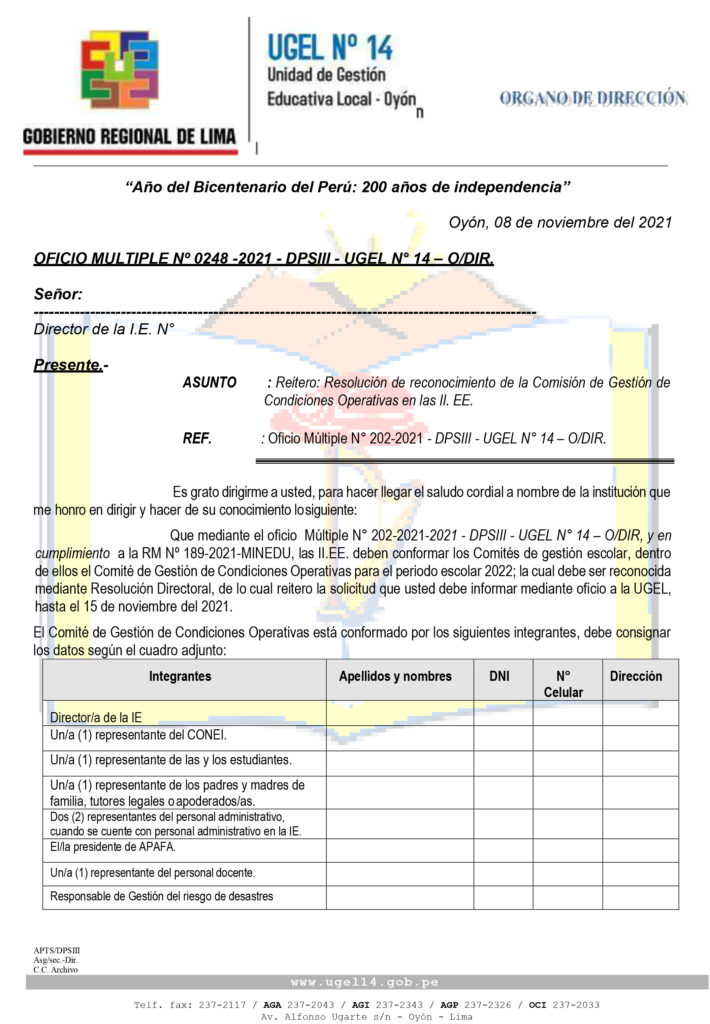 Oficio Multiple Nº 0248 2021 Dpsiii Ugel N° 14 Odir ResoluciÓn De Reconocimiento De La 2606